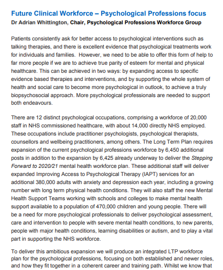 Future Clinical Workforce – Psychological Professions focus